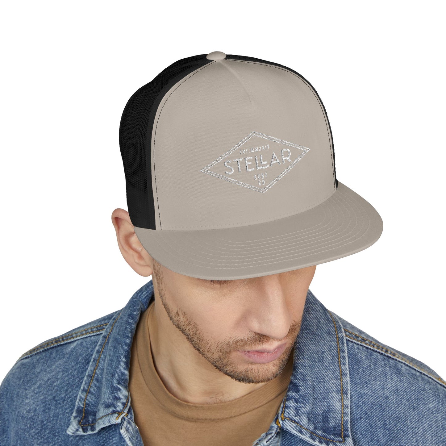 Tri Embroidered 5 Panel Trucker Cap