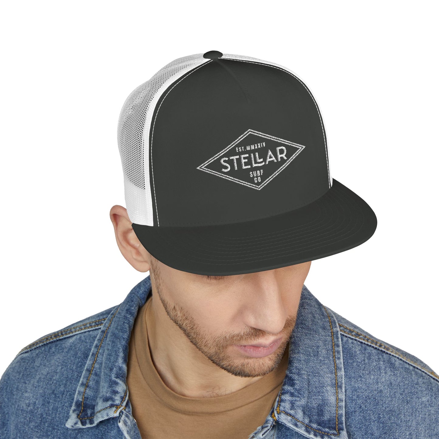 Tri Embroidered 5 Panel Trucker Cap