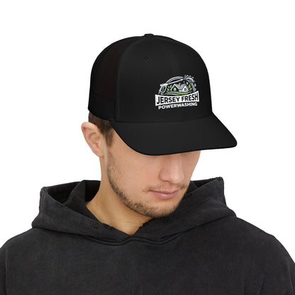Embroidered Trucker Hat — "Jersey Fresh Powerwashing" Logo Snapback